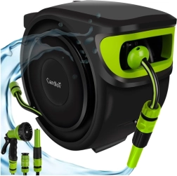 Enrollador automático de manguera de jardín 25 m GARDLOV con soporte de pared y pistola de 7 funciones