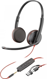 Auriculares POLY Blackwire 3225 USB‑C con adaptador USB‑A y 3,5 mm