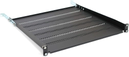 Estante para rack 19" 1U, 483 × 450 mm, negro, perforado con ajuste y soporte