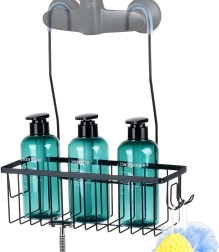 Estante de ducha colgante de metal, negro 33,5 × 12,5 × 38 cm