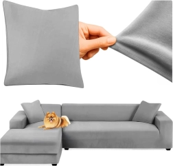 Funda para sofá esquinero RUHHY - terciopelo elástico gris oscuro 145 - 185 cm