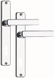 Manilla de puerta con placa 90 mm para cilindro, cromo satinado/acero inoxidable