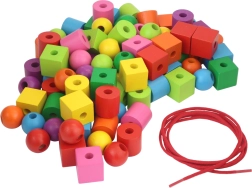 Maxiperlas de madera de colores con cordón para ensartar, 92 uds