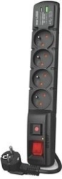 Regleta con protección contra sobretensiones Acar F4 con USB A+C, 5 m, 4× 230 V, PD 3.0 y QC, negra