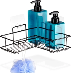 Estantería esquinera de baño con ventosas de metal negro VILDE