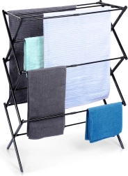 Tendedero plegable de metal para ropa, negro, telescópico, 44,5–75 × 37,5 × 105 cm