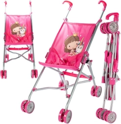Cochecito rosa plegable para muñecas Unicorn