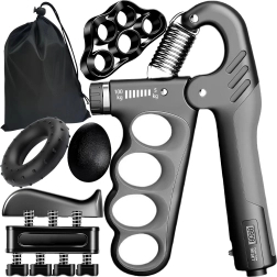 Set de fortalecedores de manos RENEW FORCE 6 en 1 con resistencia ajustable de 5 a 100 kg, contador y estuche