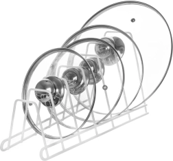 Soporte metálico blanco para tapas, platos y tablas 34 × 17 × 18,5 cm