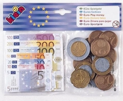 Billetes y monedas en euros para niños