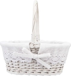Cesta ovalada de mimbre blanca Altom Design con asa e inserto de tela