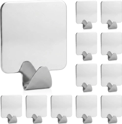 Ganchos adhesivos de acero inoxidable Storage Solutions plateados, 12 uds.