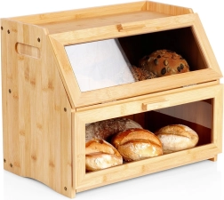 panera de bambú de dos niveles 39 × 25 × 32 cm