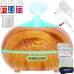 Difusor de aroma y humidificador ultrasónico 400 ml con ionización y LED, control remoto + 3 aceites