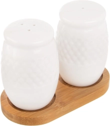 Salero y pimentero de porcelana con soporte WHITELINE, juego de 3 piezas