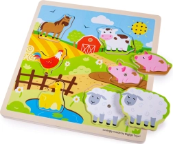 Puzzle encajable de madera con sonidos Granja