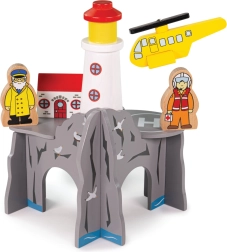 Bigjigs Rail túnel con faro y helipuerto – set de madera para vía de tren