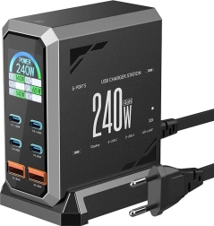 Cargador de red BlitzWolf 240W con 4× USB‑C y 2× USB‑A con Power Delivery
