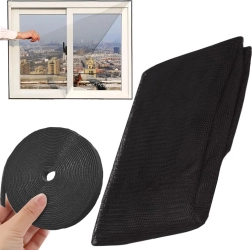 Mosquitera negra para ventana con cinta de velcro autoadhesiva 150 × 130 cm