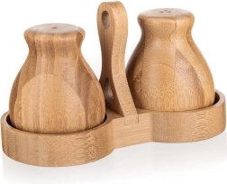 Salero y pimentero de bambú con soporte BRILLANTE Bamboo