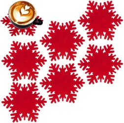 Posavasos de fieltro en forma de copo de nieve rojos 13,5 cm – set de 6 uds.