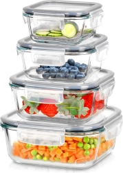 Tarros de vidrio para alimentos con junta de silicona, cuadrados, set de 4 uds.