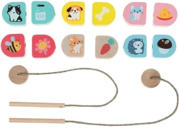 Cubika Qué comemos – set de madera para ensartar