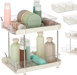 Organizador acrílico de dos niveles con estantes extraíbles y divisores