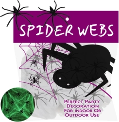 Telaraña fluorescente de Halloween que brilla en la oscuridad RUHHY con 20 arañas - 1 pieza