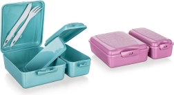 Fiambrera compartimentada con cierre de clip y cubiertos 21,5 × 16 × 6,5 cm - 1 pieza