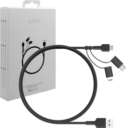 Aukey cable de carga 3 en 1 USB-A a Lightning, USB‑C y micro USB 1,2 m, nylon negro