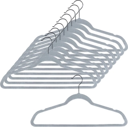 Perchas antideslizantes de terciopelo Vilde para ropa, grises, gancho giratorio, 45 × 24,5 cm, 10 uds.