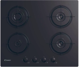 Placa de cocina de gas sobre vidrio, negra