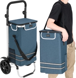 Bolsa de compra plegable con ruedas Bauerkraft 42 l impermeable con bolsillo térmico, azul