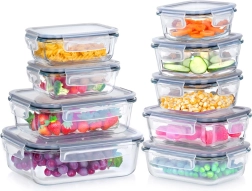 Recipientes de vidrio para alimentos con tapa y junta hermética, set de 9 piezas