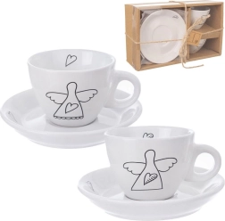 Tazas de espresso de cerámica con platillos 90 ml, blancas, 2 uds