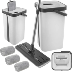 Mopa plana RUHHY con cubo de doble cámara de 11 l y 3 fundas de microfibra