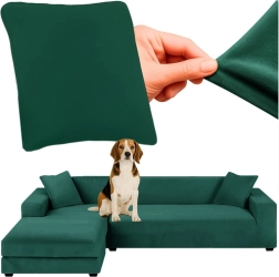 Ruhhy funda elástica de terciopelo para sofá esquinero 145–185 cm, verde