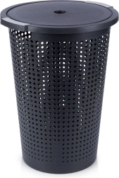 Cesto de plástico para la colada con tapa 35 l, negro