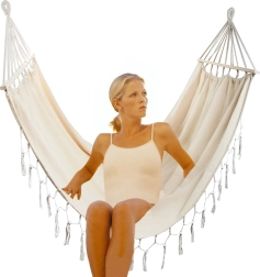 Hamaca boho de jardín para dos personas 200 × 150 cm con flecos