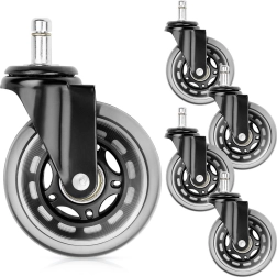 Ruedas de goma para silla de oficina 75 mm, perno 10 mm, juego de 5 uds