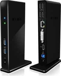 Estación de acoplamiento de escritorio ICY BOX con USB, HDMI, LAN, DVI-I y entrada de micrófono