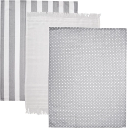 Paños de cocina de algodón 3 uds, gris y blanco