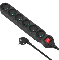 Regleta prolongadora con protección contra sobretensiones 6 tomas 2300 W 5 m negra