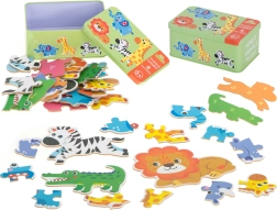 Rompecabezas infantiles en caja de metal – animales de safari, 25 piezas