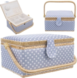 Cesta de costura azul con lunares 30 × 23 × 16 cm