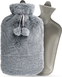Bolsa de agua caliente con funda de felpa gris 2 l