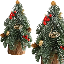 Árbol de Navidad decorativo sobre tronco con bayas rojas y piñas 38 × 15 cm