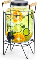 Dispensador de bebidas de vidrio con grifo y soporte 4,2 l – Negra