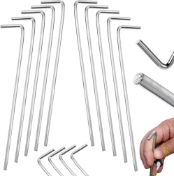 Piquetas de acero para tienda en forma de L 24 cm – juego de 10 uds